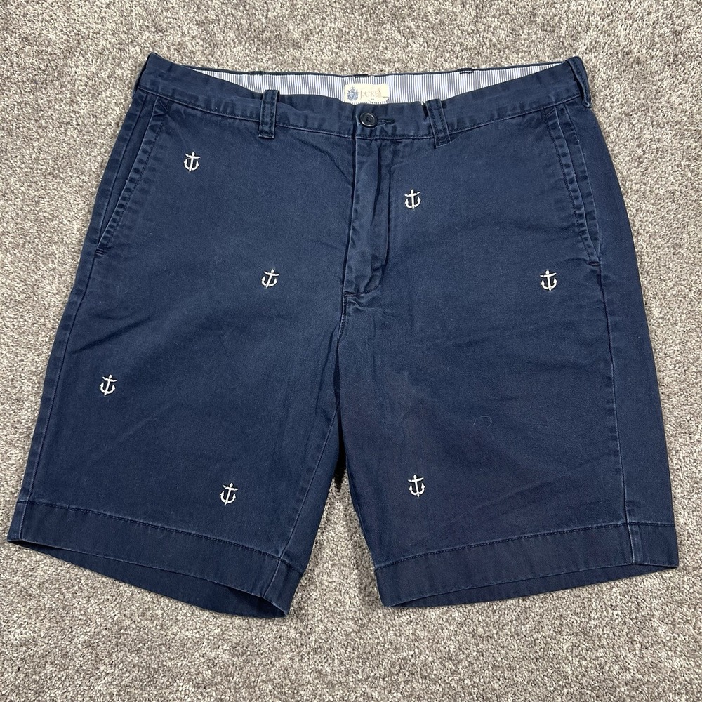 J. Crew Navy Blue Anchor Nautical Sailor Shorts Men Size 34 Cotton 9" Inseam